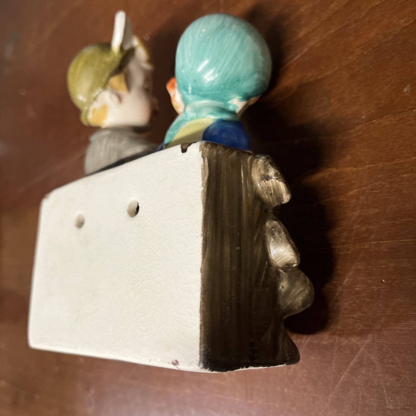 Vintage  Porcelain Wall Pocket  Boy & Girl Ceramic Old Japanese Figurine Kids