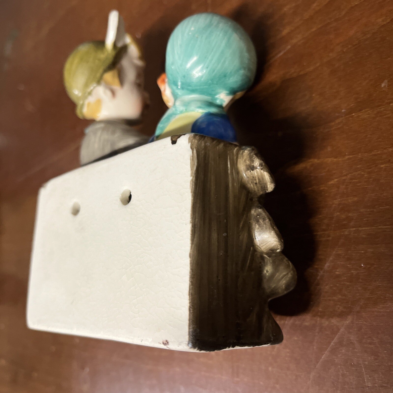 Vintage  Porcelain Wall Pocket  Boy & Girl Ceramic Old Japanese Figurine Kids