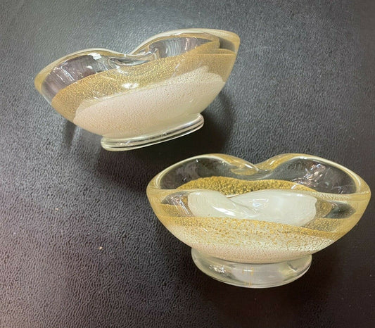 2 Vintage Salvini Lattimo Murano Art Glass MCM 50’s Gold Blown salt Bowl