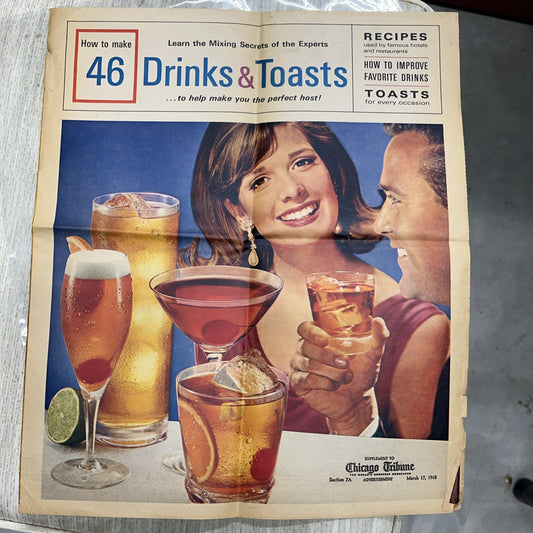 Vintage Drinks & Toasts Supplement And POSTER Chicago Tribune 1968