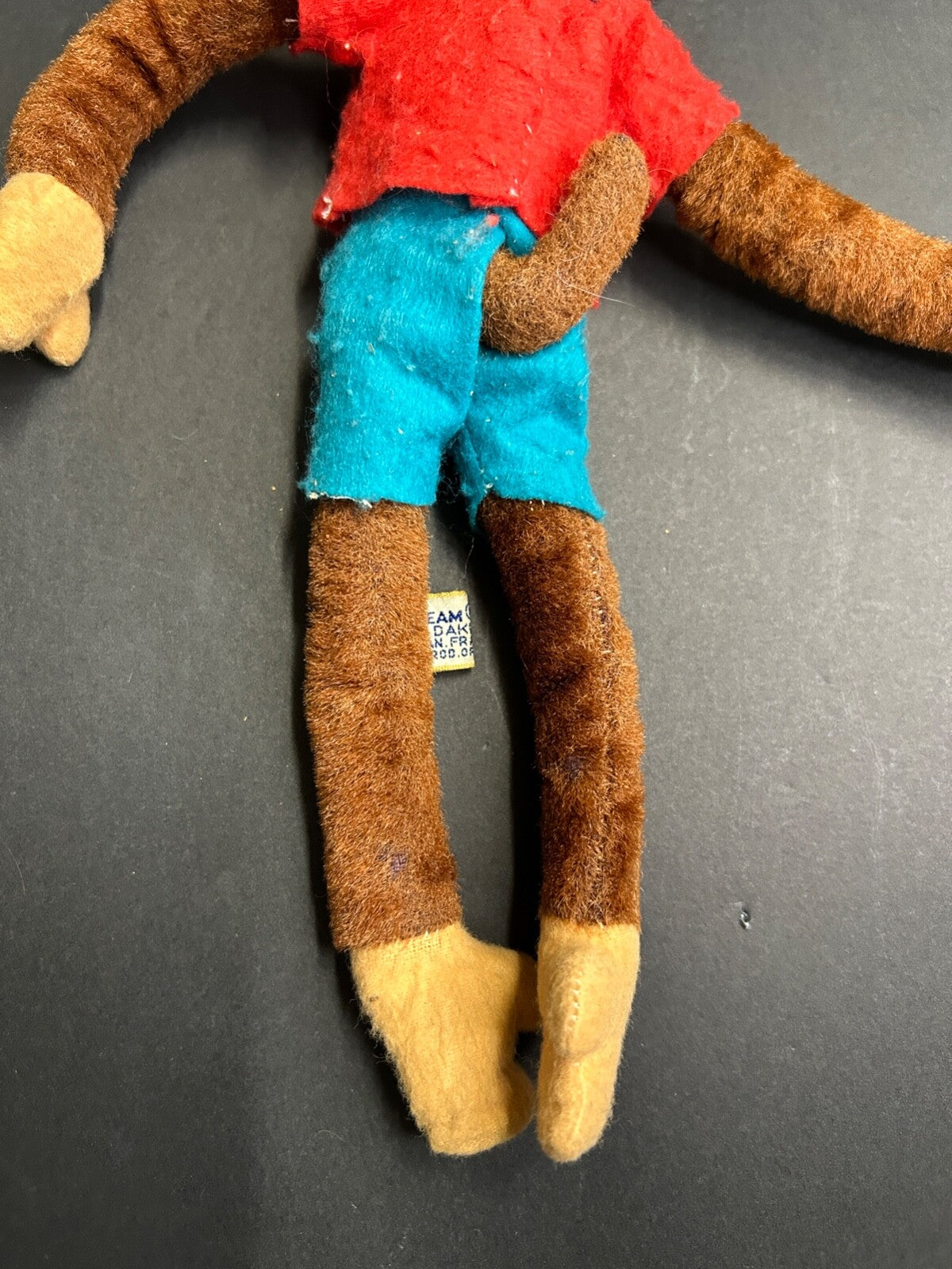 Vintage Dream Pets R Dakin Brown Plush MONKEY Toy Red Shirt Blue Pants Japan