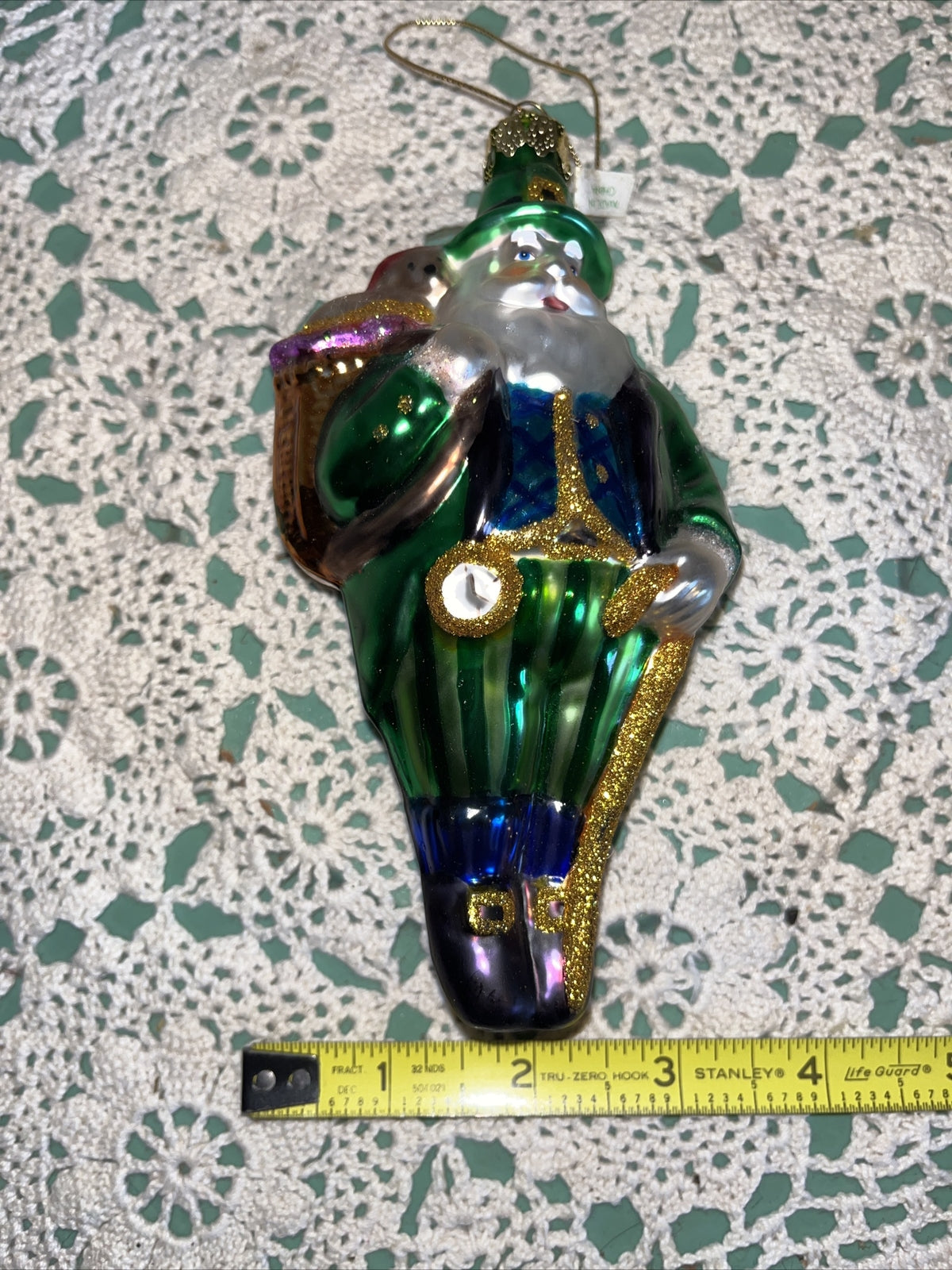 Vintage Green Irish Santa Mercury Glass Christmas Ornament