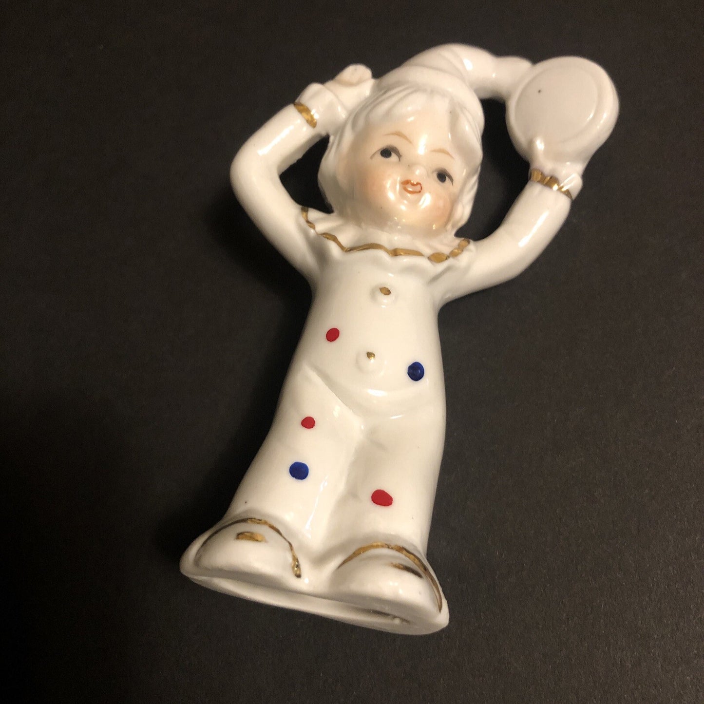 Clown Child Figurine Holding Tambourine Porcelain No Makers Mark