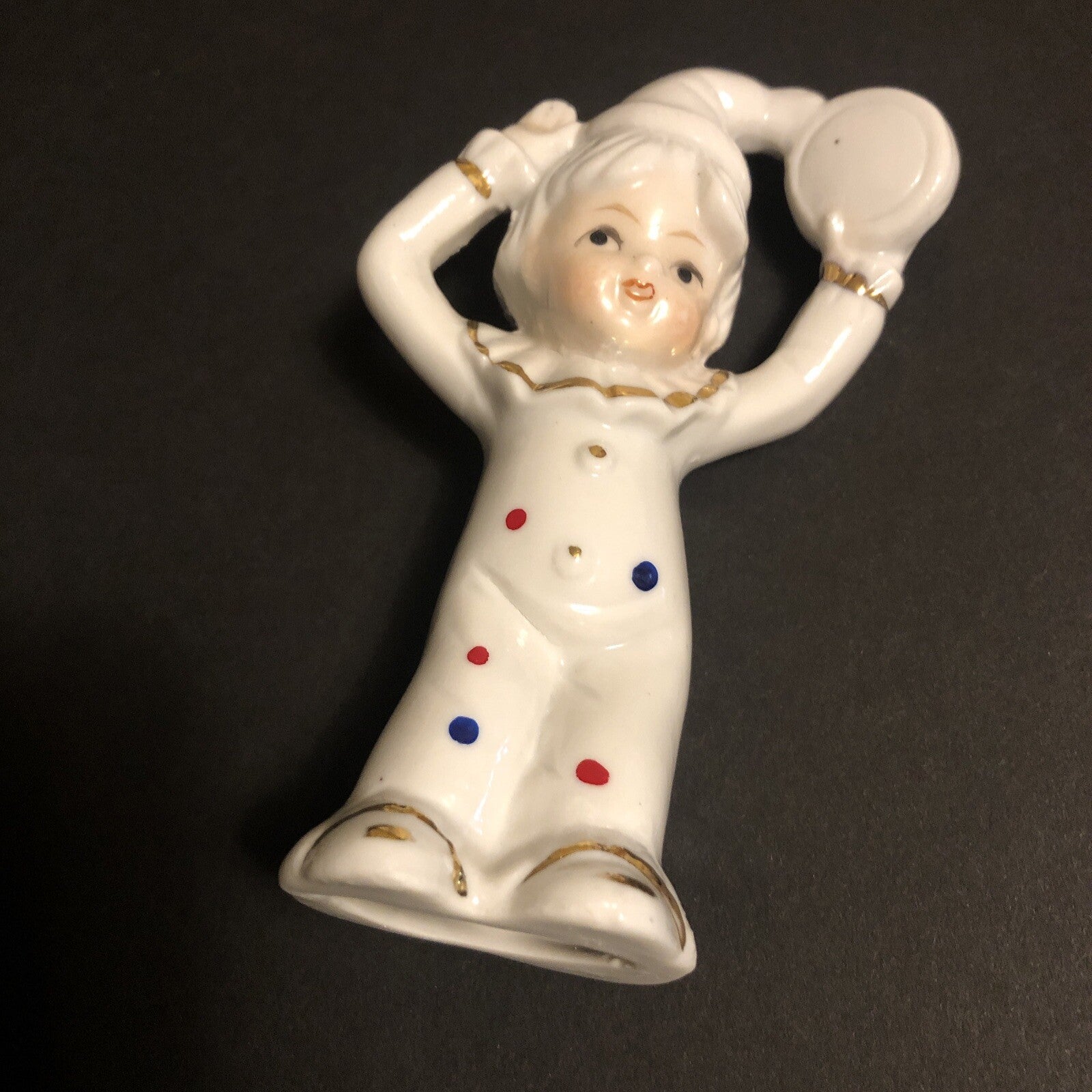 Clown Child Figurine Holding Tambourine Porcelain No Makers Mark