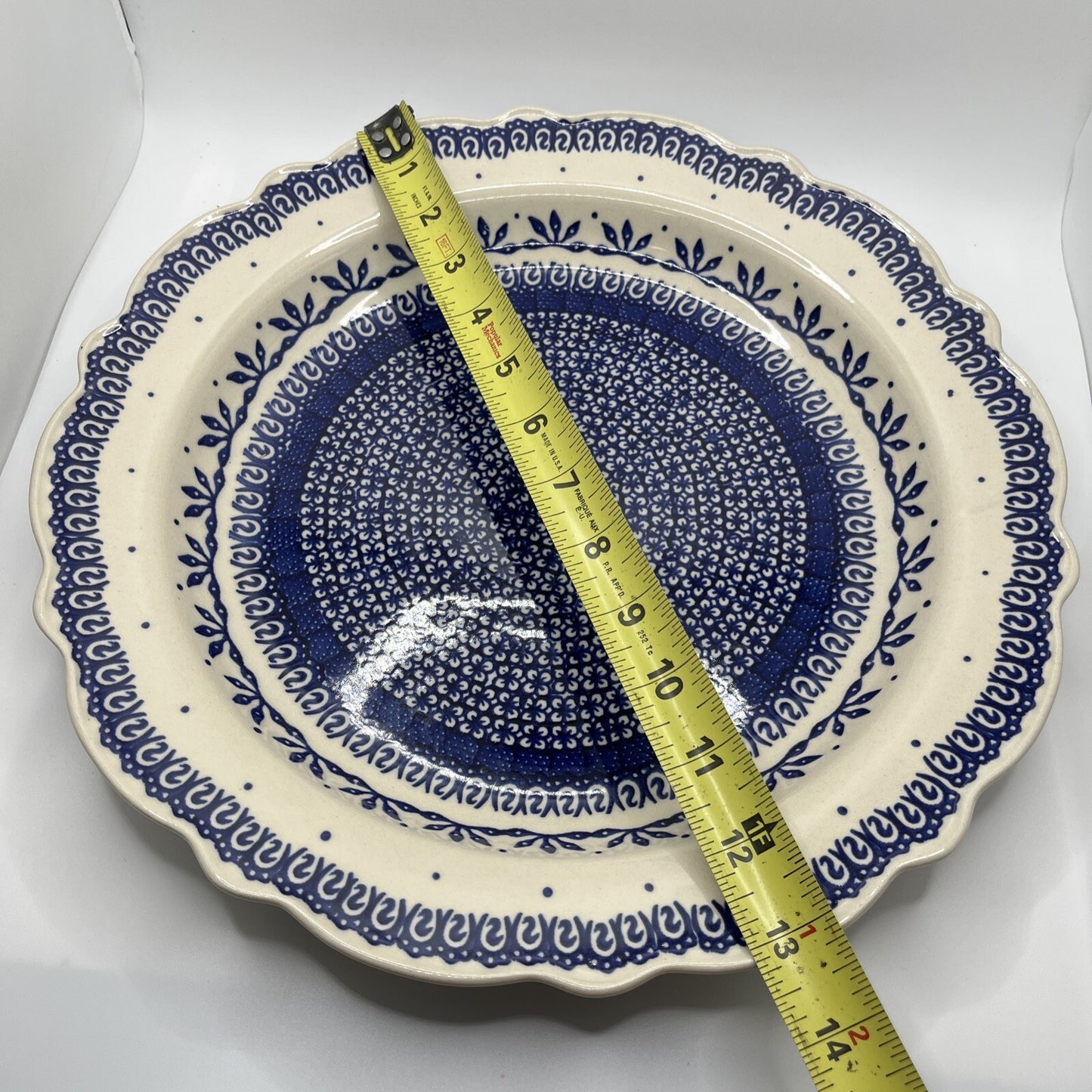 Boleslawiec Polish Pottery 13" Large Serving Dish Scalloped Round  Flowers