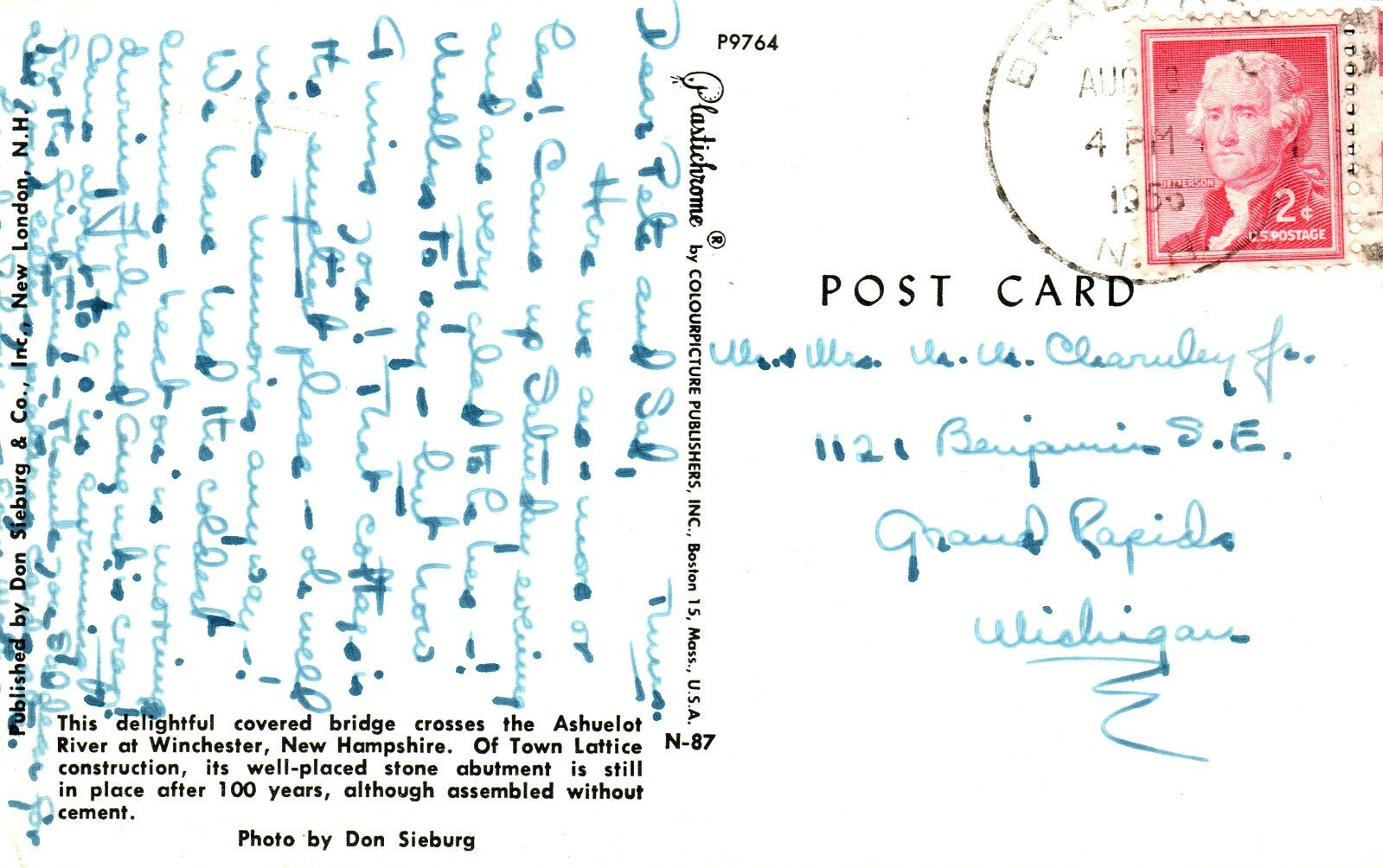 1956 Covered Bridge Winchester NH New Hampshire P9764 Postcard