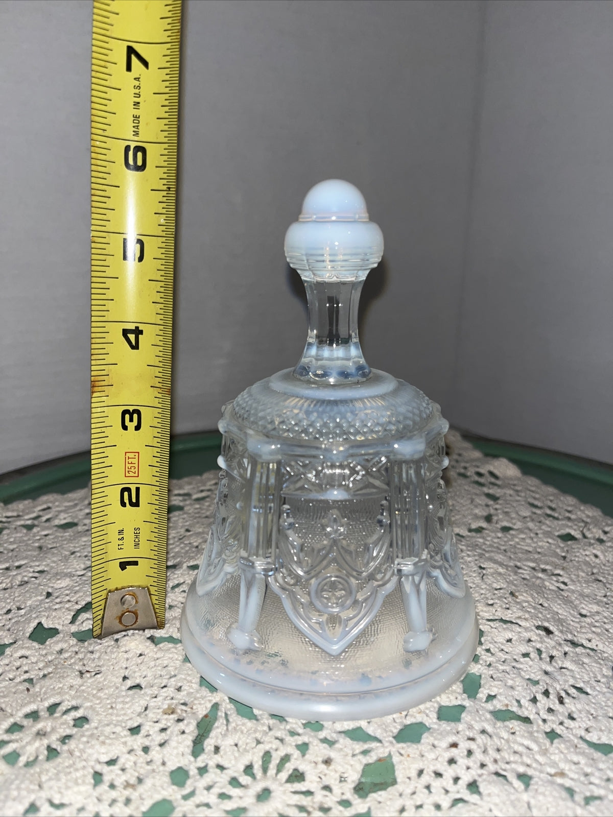Vintage Fenton  White Cameo Opalescent Glass Glass Whitton Bell