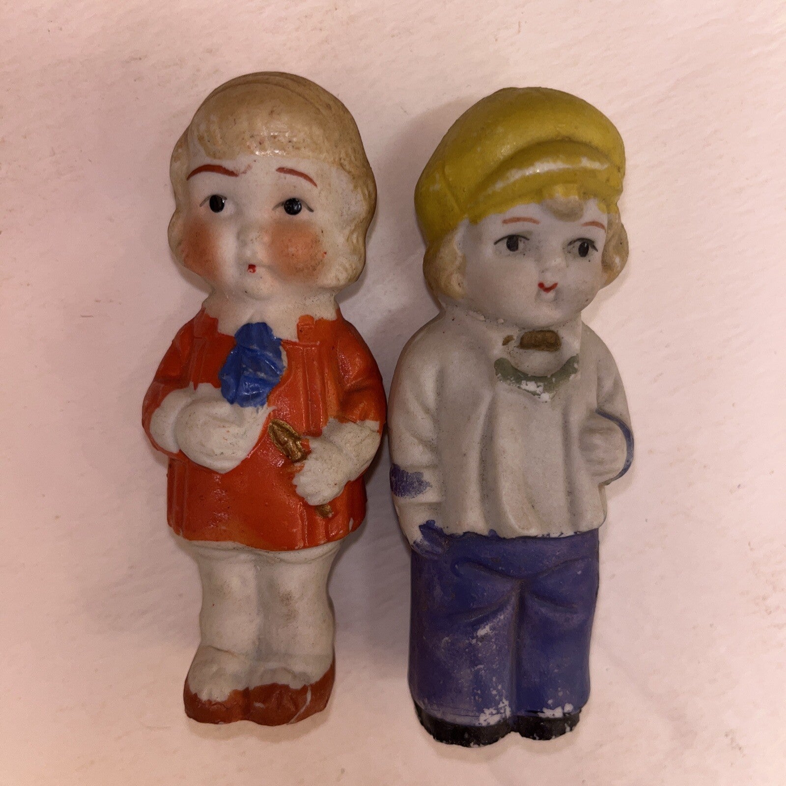 Vintage Japanese Figurines Bisque Lot of 2 Miniatures Boy And girl