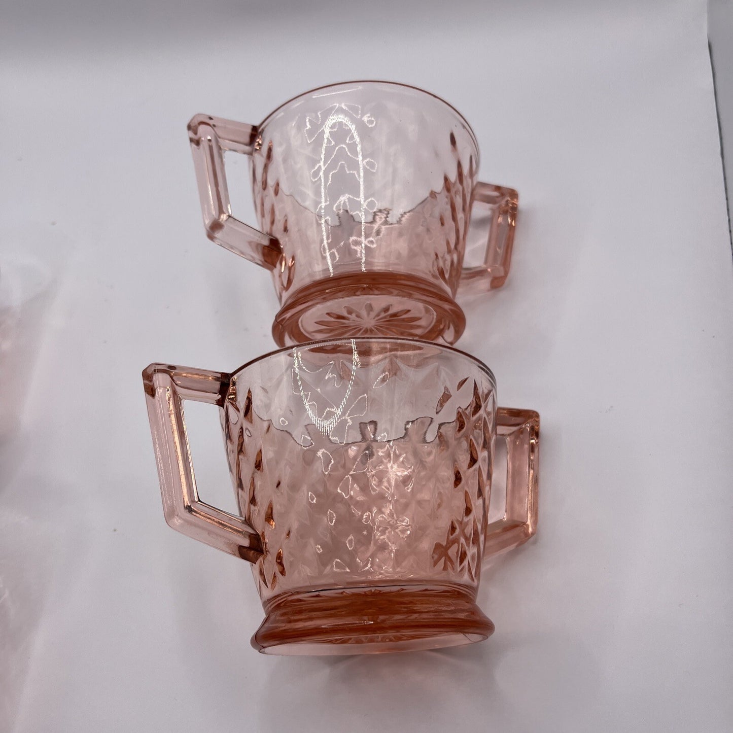 Vintage 2 Pair Of Pink Diamond Quilted Creamer And Sugar