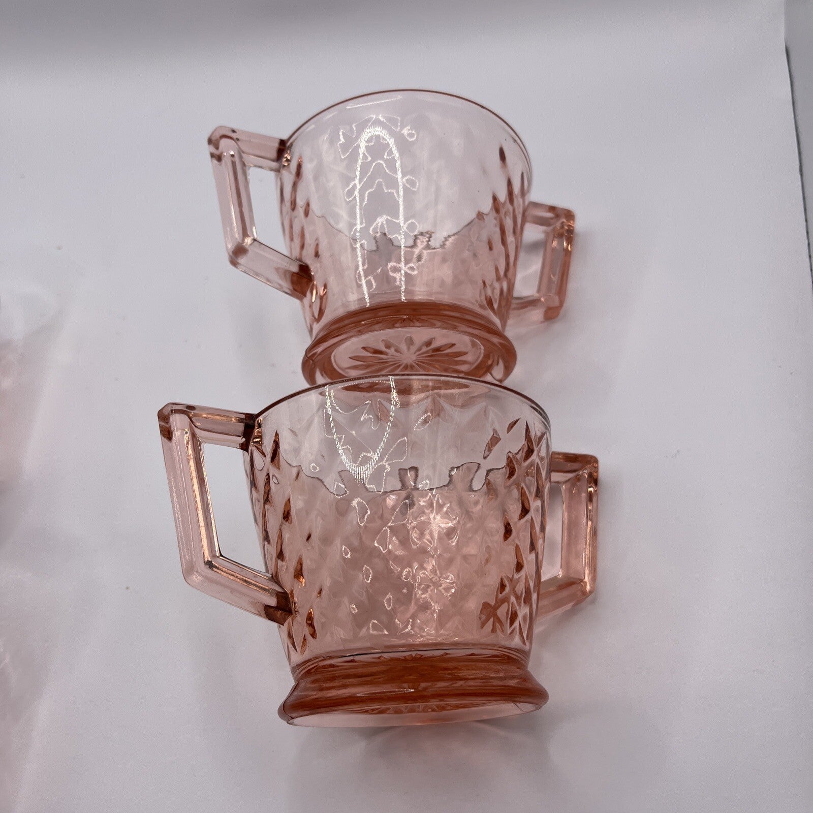 Vintage 2 Pair Of Pink Diamond Quilted Creamer And Sugar
