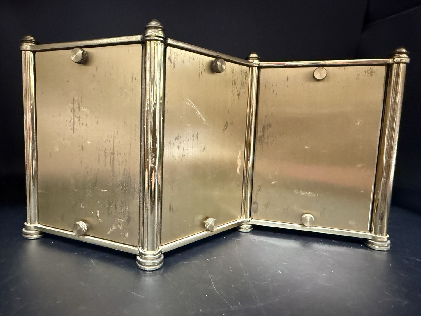 RARE 1950's - 60's Swiss Machine man-Made Brass Tri-Fold Picture Frame MCM Gold