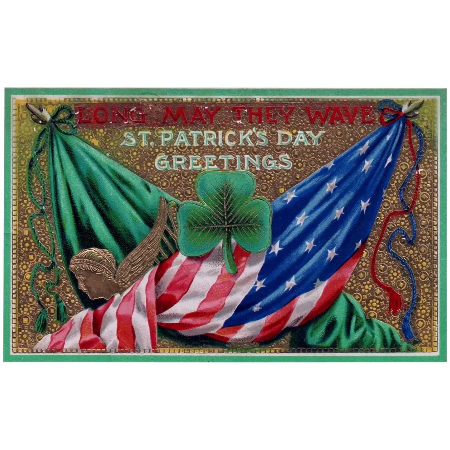 Sampson Bros Long May They Wave St. Patrick's Day Greetings Gold Gilt Postcard
