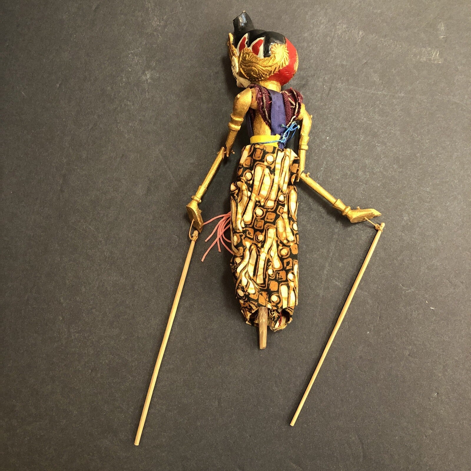 Vintage Wooden Egyptian Red Black Hat Gold Hand Puppet