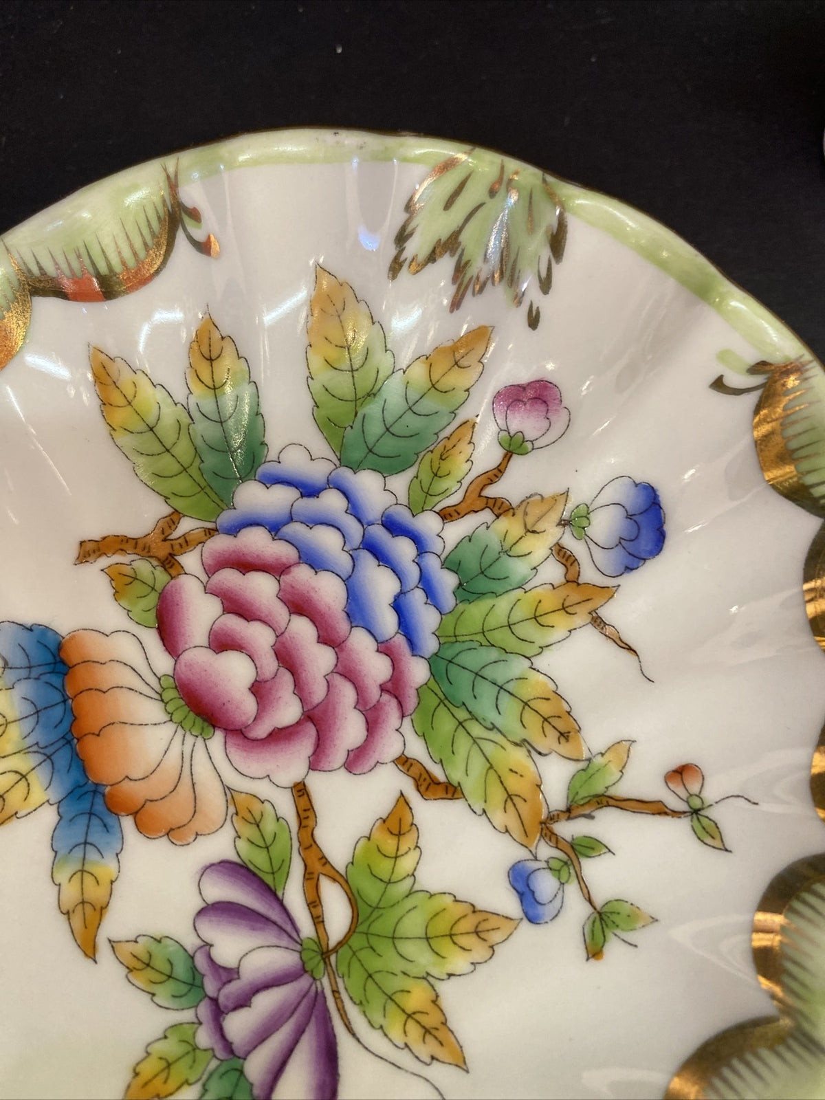 Lot of 2 Herend Queen Victoria Peony Shell Dish Hungary Toothpick Holder 1839