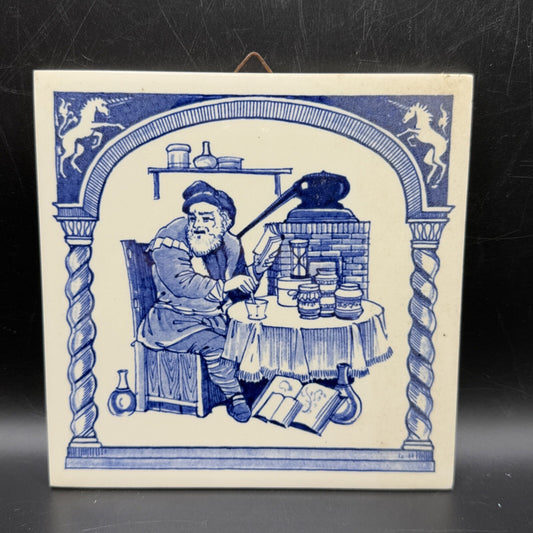 Delft Tile Schoonhaven Holland Vintage Tile Delft Blue White Pharmacy Drug #8