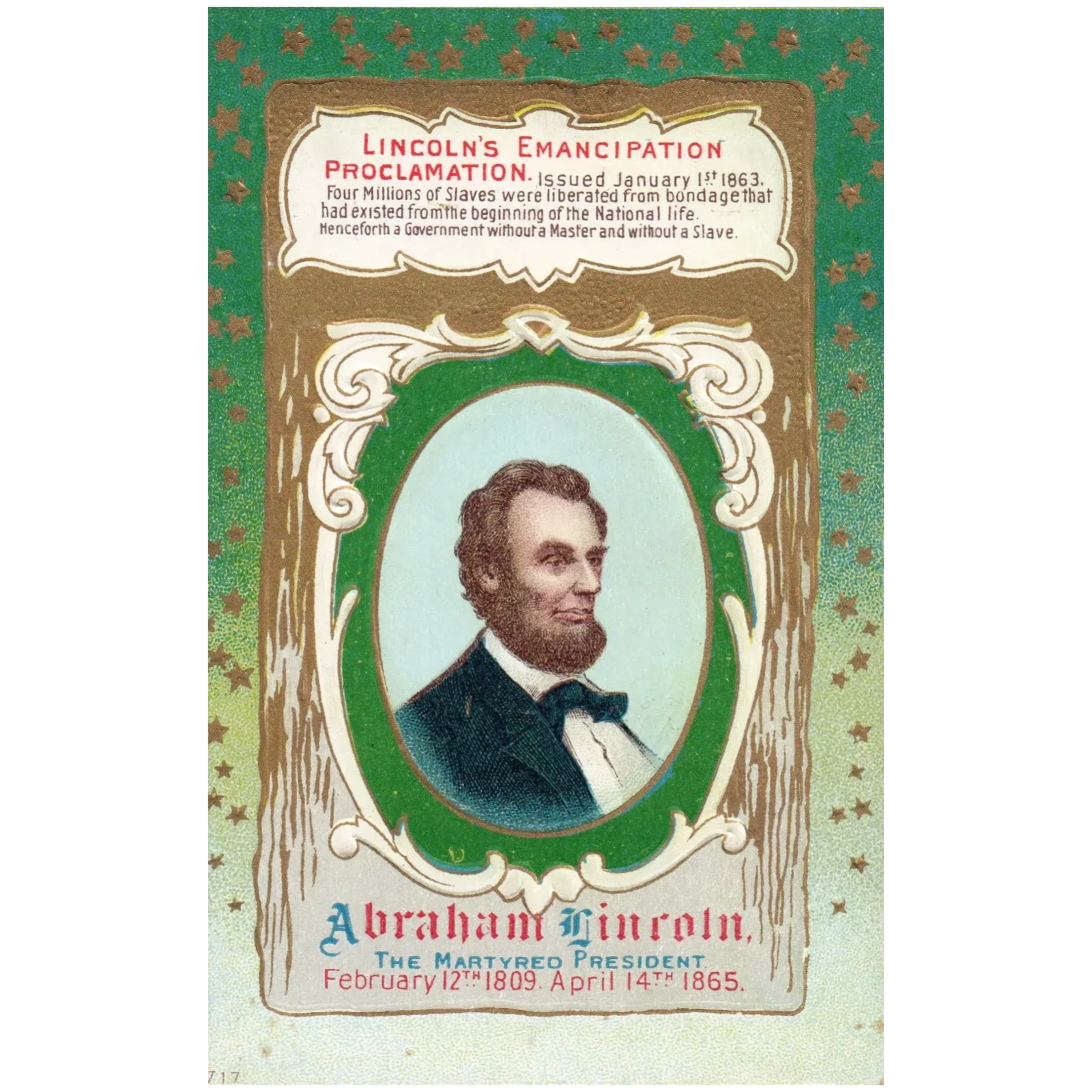 Abraham Lincoln's Emancipation Proclamation Issues January 1st 1863 Postcard
