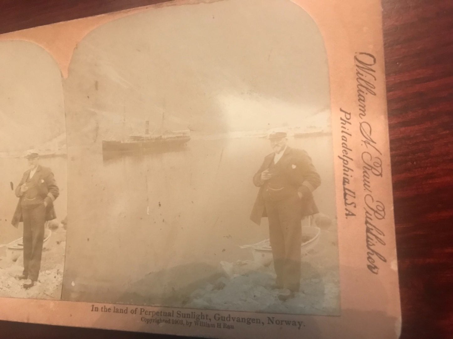 Real photo stereoview Ship Captain on Shore Gudvangen Norway 1903 