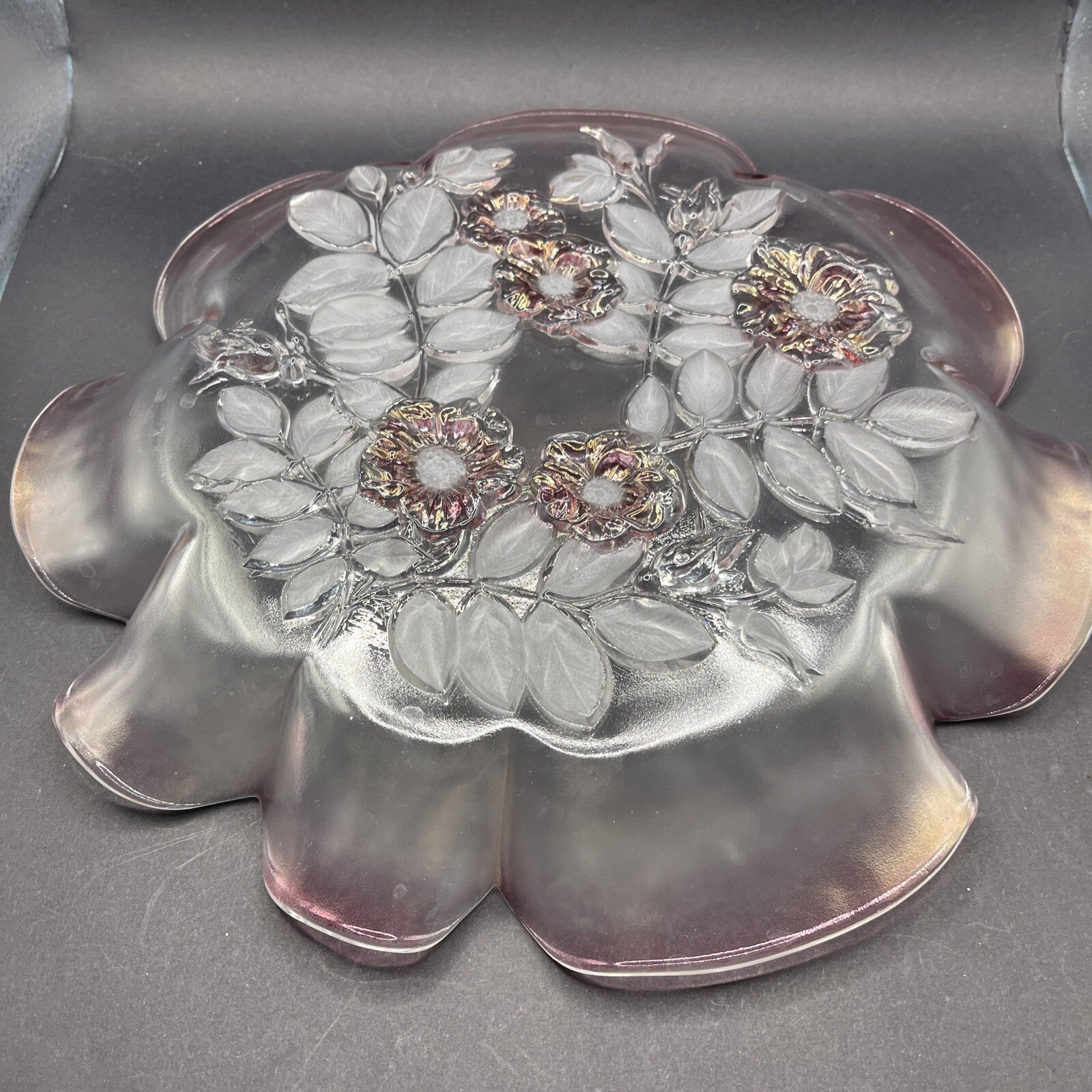 Vintage - Mikasa Crystal - Raised Roses Ruffled Serving Platter-13 in Diameter