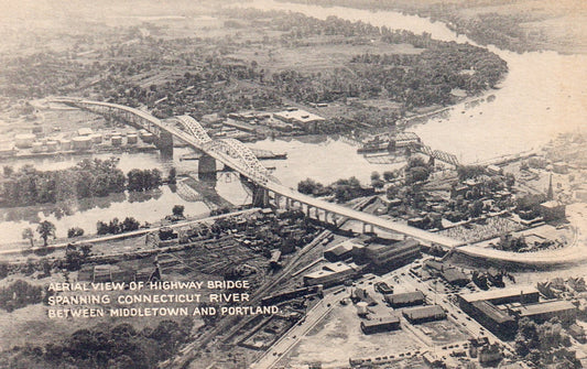 Aerial View of Bridge Between Middletown & Portland CT Connecticut Postcard