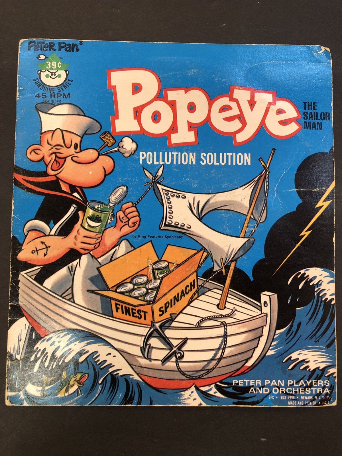 Popeye the Sailor Man 45 RPM Record PETER PAN Records PP 1091