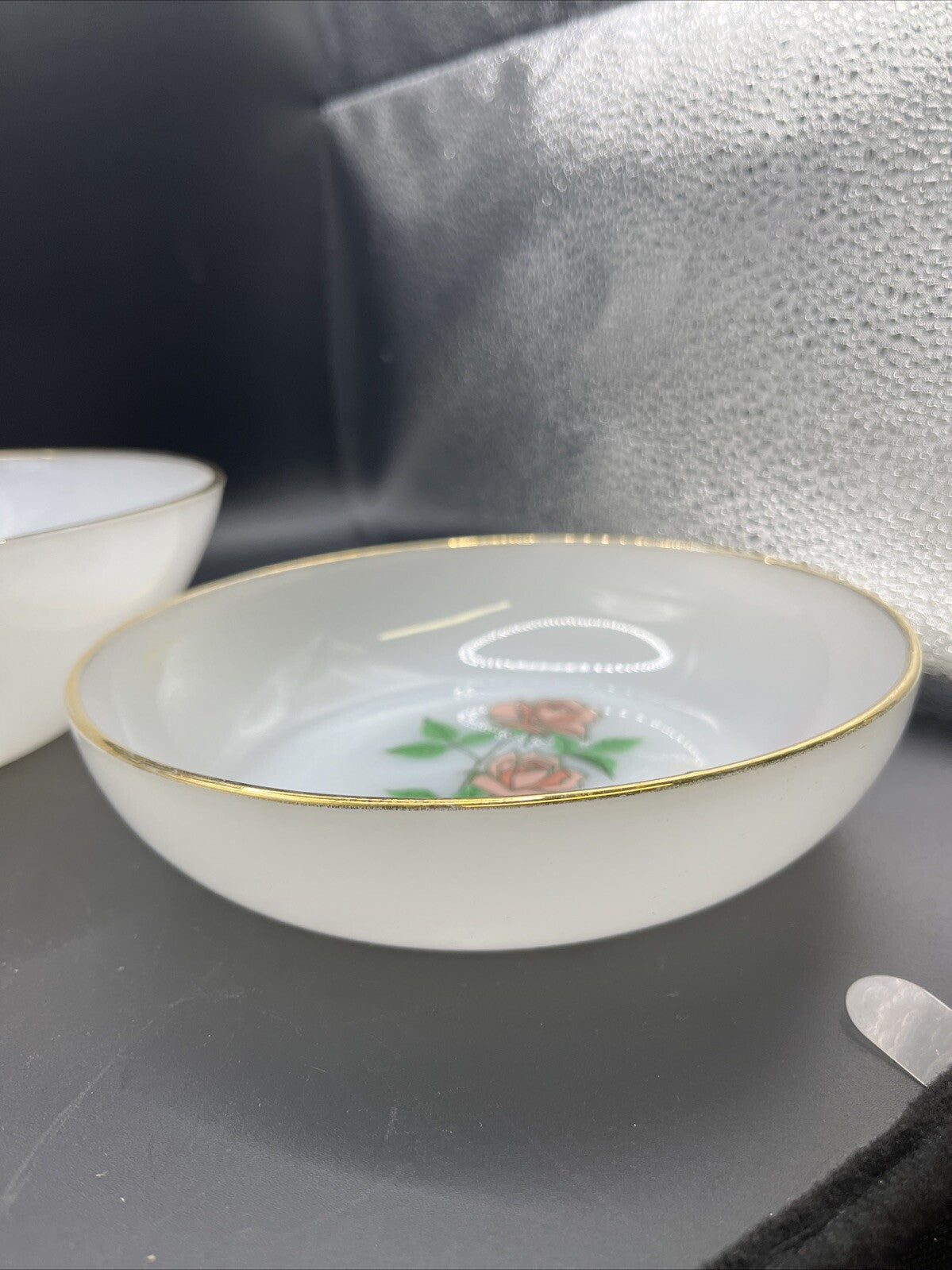 2-VINTAGE Fire King Pink  "ANNIVERSARY ROSE" Round Vegetable Bowls