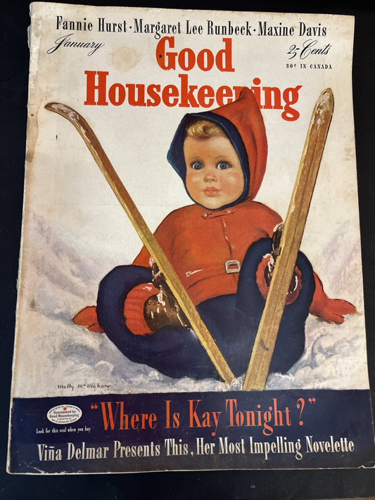 January 1942 Good Housekeeping Magazine- Fannie Hurst Baby In Ski’s