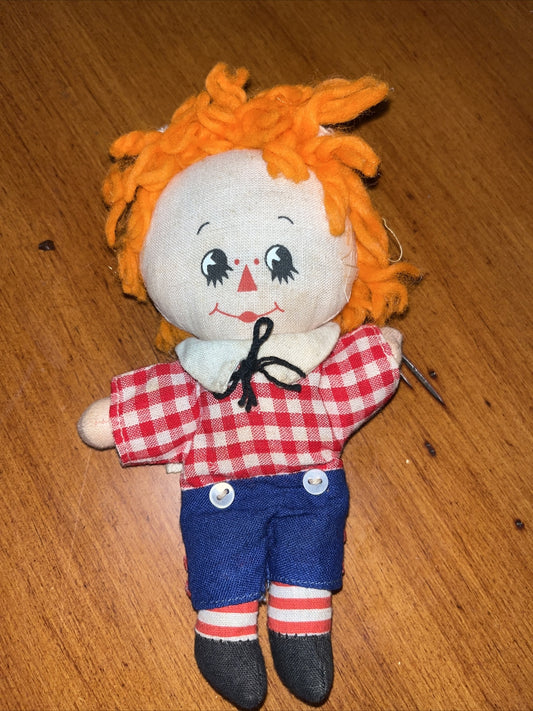Vintage KNICKERBOCKER 6 1/2" Raggedy Andy Doll With Orange Hair