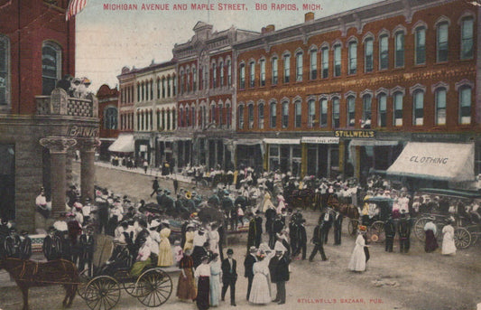 Michigan Avenue & Maple Street Stillwells Bazaar Big Rapids Michigan MI Mich 