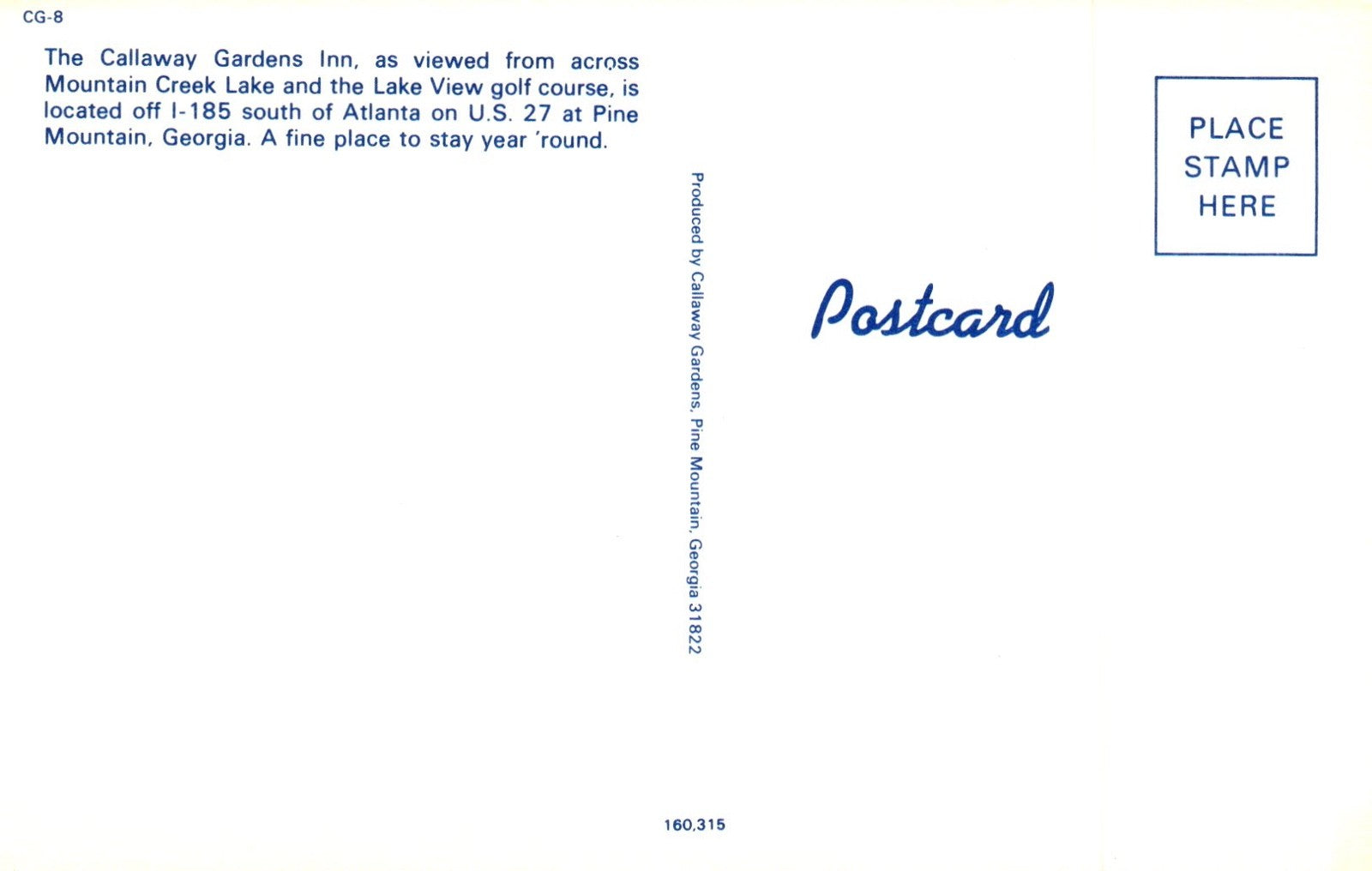 The Callaway Gardens Inn. From Lake View Golf Course Georgia GA Postcard