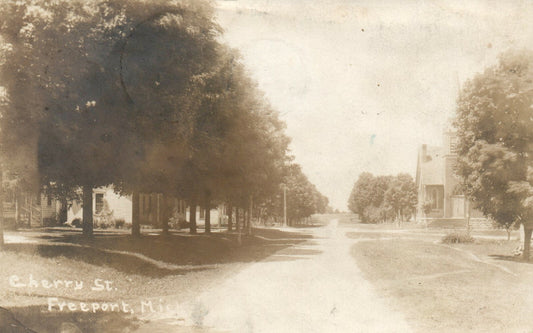 1908 Real Photo Cherry Street Church Freeport  Michigan MI Postcard