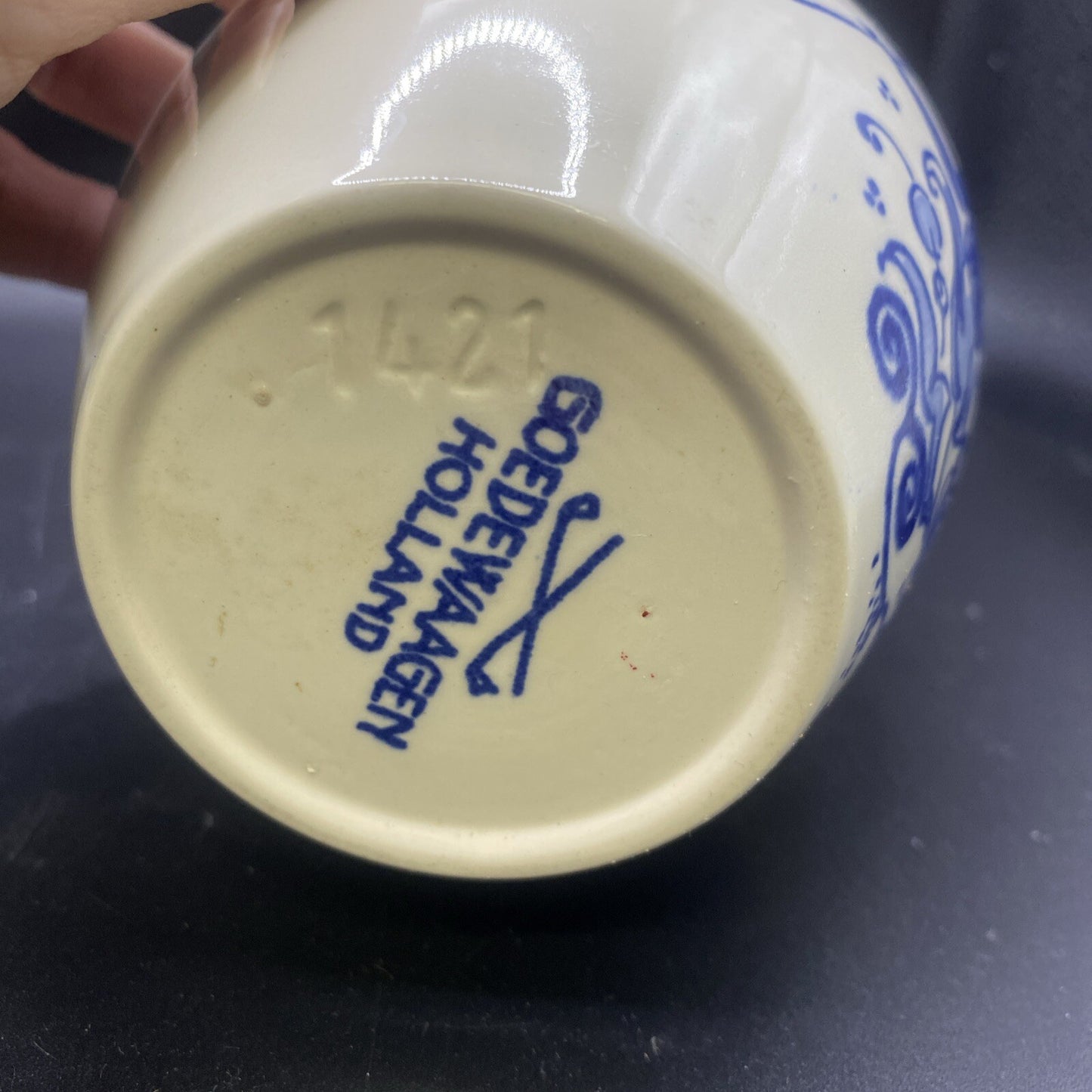 1900's ANTIQUE Little 5.25"  Dutch Delft Tobacco Jar GOEDEWAAGEN DELFTWARE LID