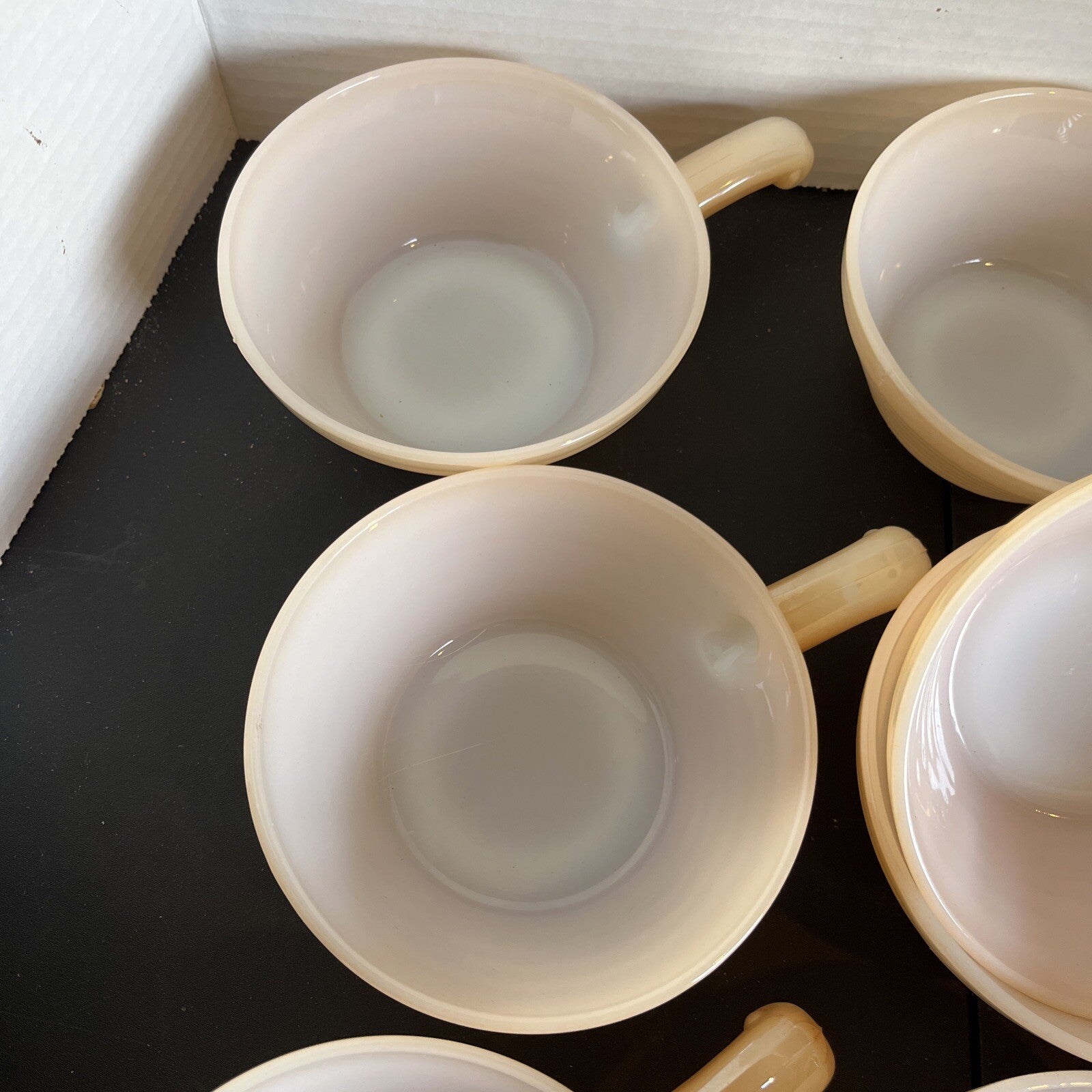 Fire King Iridescent Peach Luster Beehive Oven Ware Bowl w/Handle Vtg USA (10)