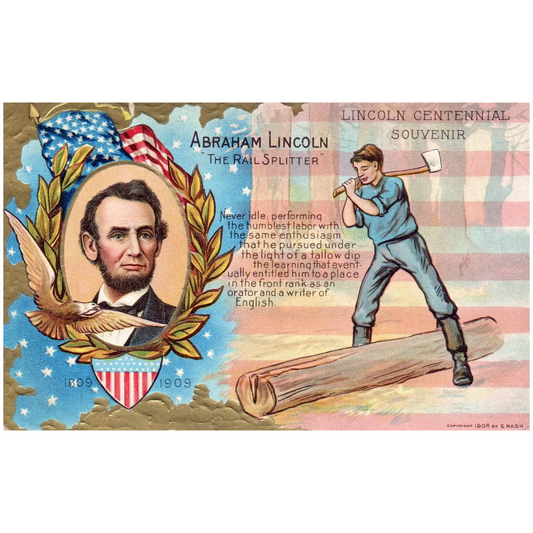 Lincoln Centennial Souvenir Abraham Lincoln "The Rail Splitter" Vintage Postcard