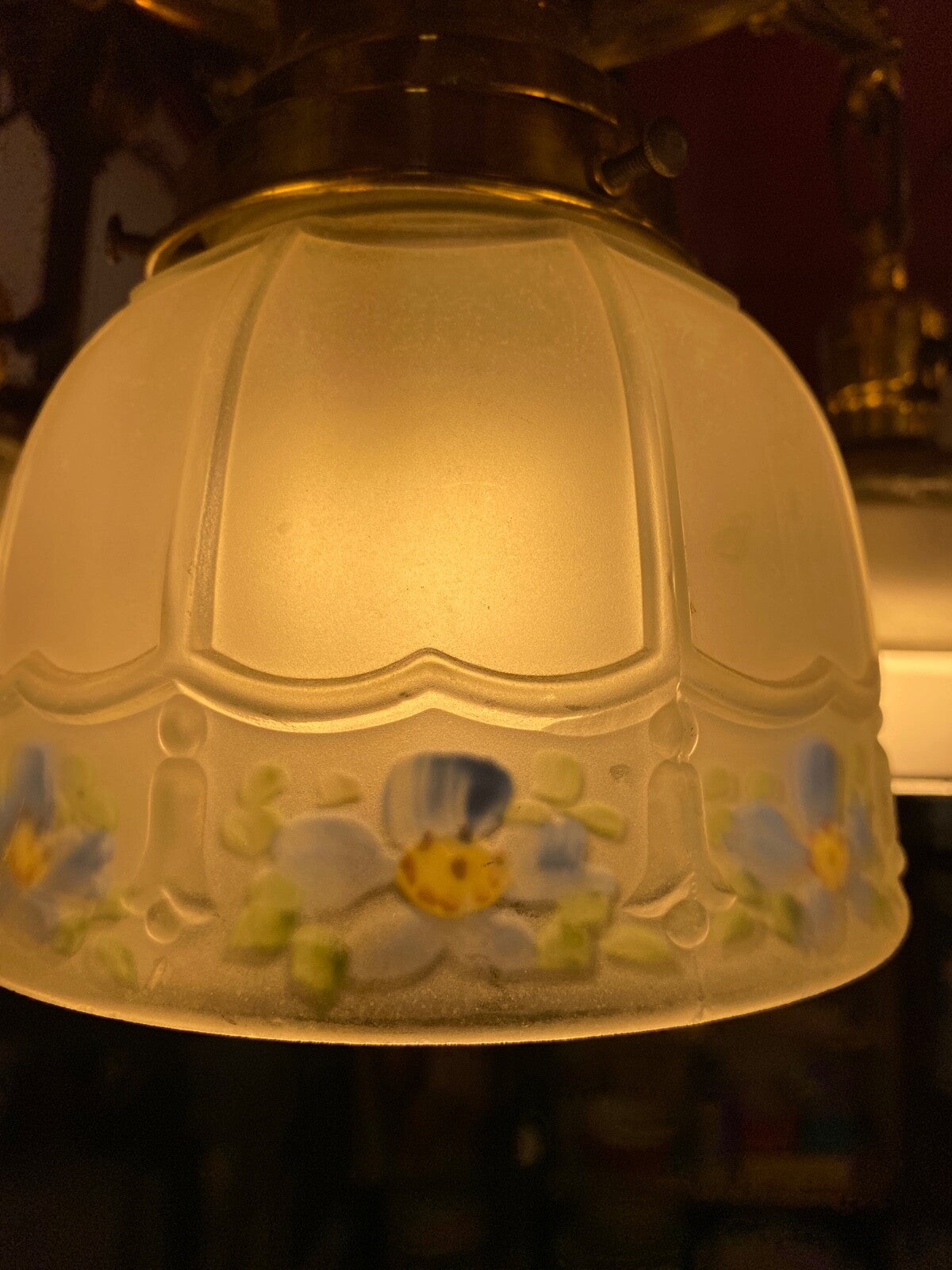 Hand Painted Blue Flower Pan Fixture Chandelier 5 Light 