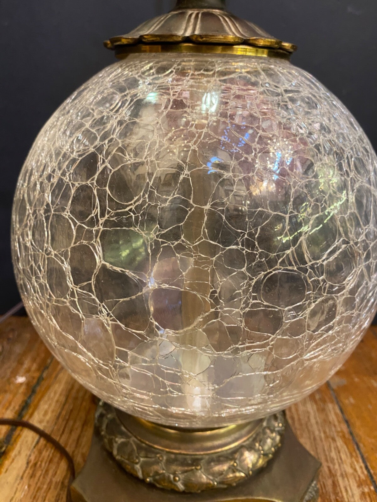 Unbranded Crackled Glass Ball Table Lamp Copper Vintage MCM Boho Retro Glam
