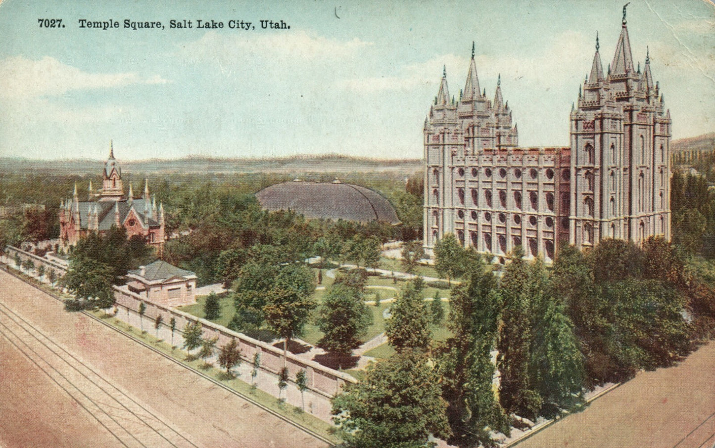 7027 Temple Square Aerial View Salt Lake City UT Utah Postcard