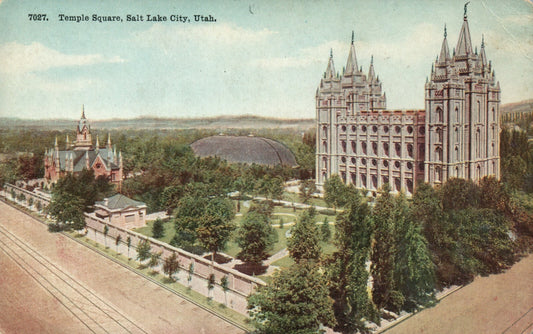 7027 Temple Square Aerial View Salt Lake City UT Utah Postcard