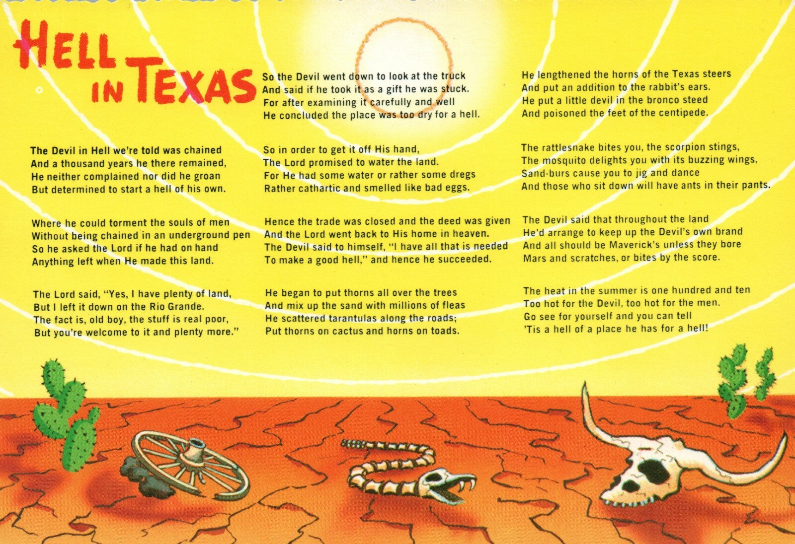 Hell in Texas Poem Tex Texas TX Postcard  