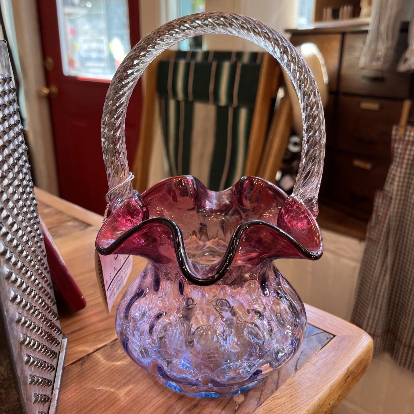 Fenton Mulberry Basket Cranberry To Purple To Blue 8 In High