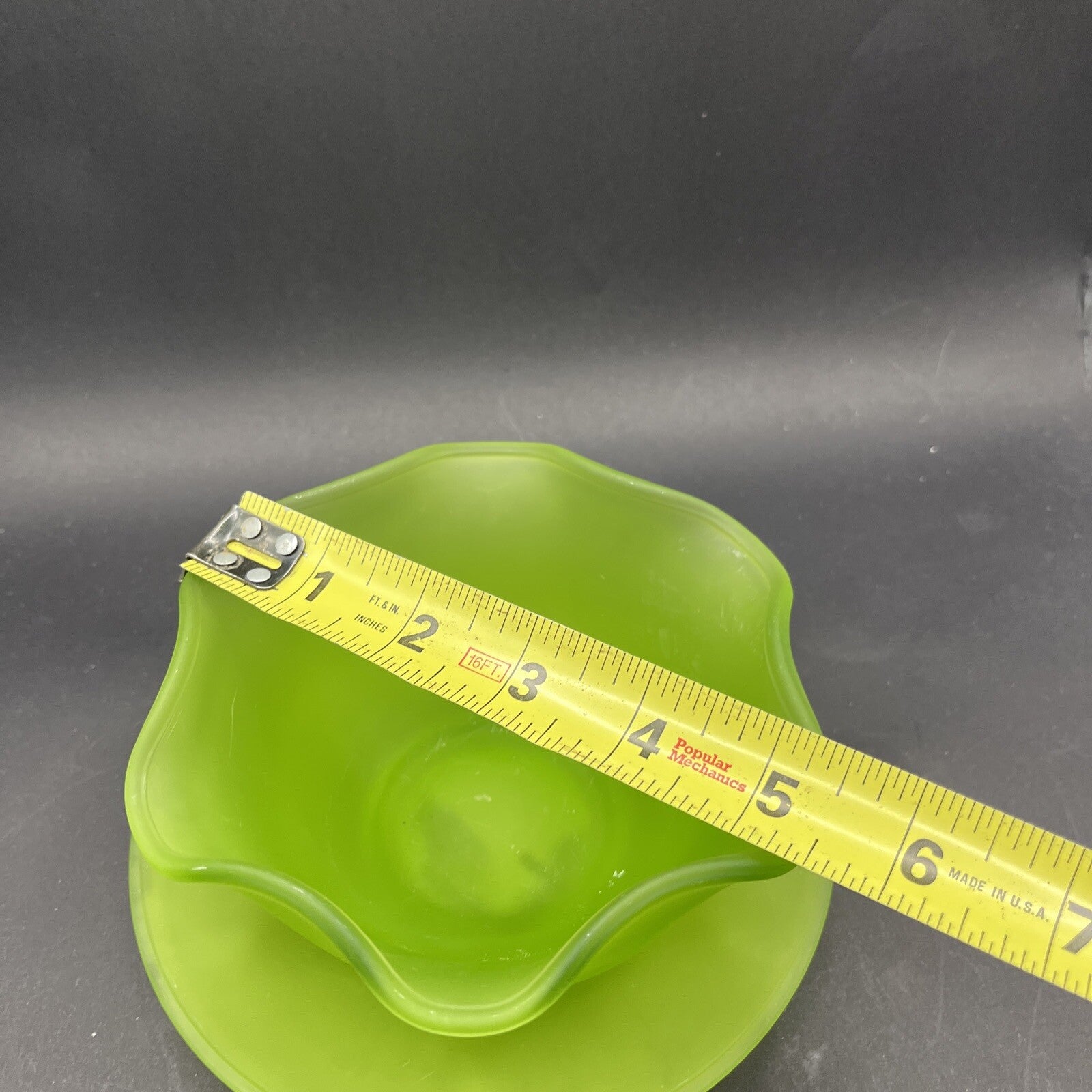 Vintage Green Satin Frosted Depression Glass 5" Bowl & 6" Saucer