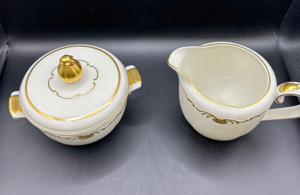 RARE Waldershof Bavaria Germany Sugar and Creamer with Gold Rim