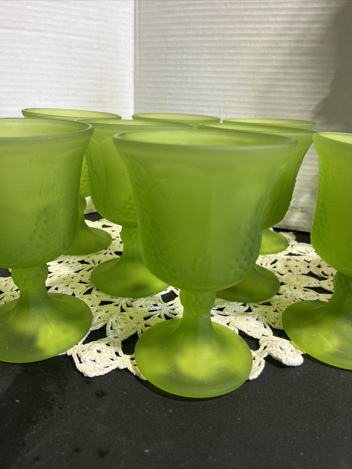 Glass Green Goblets- 8pc Colony Frosted Grape Design - Indiana Glass Company