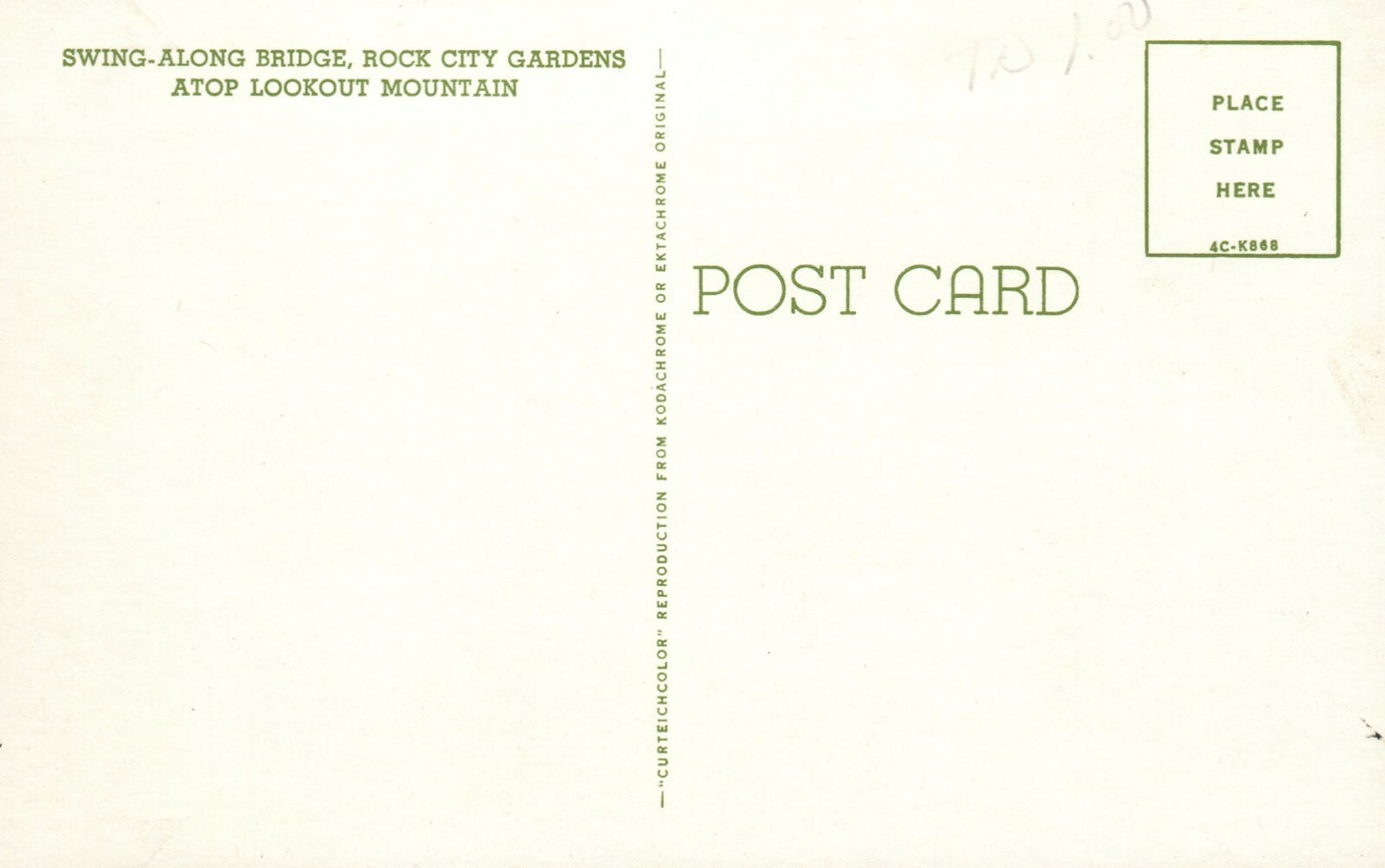 Swinging Bridge Rock City Lookout Mountain View TN Tennessee Postcard