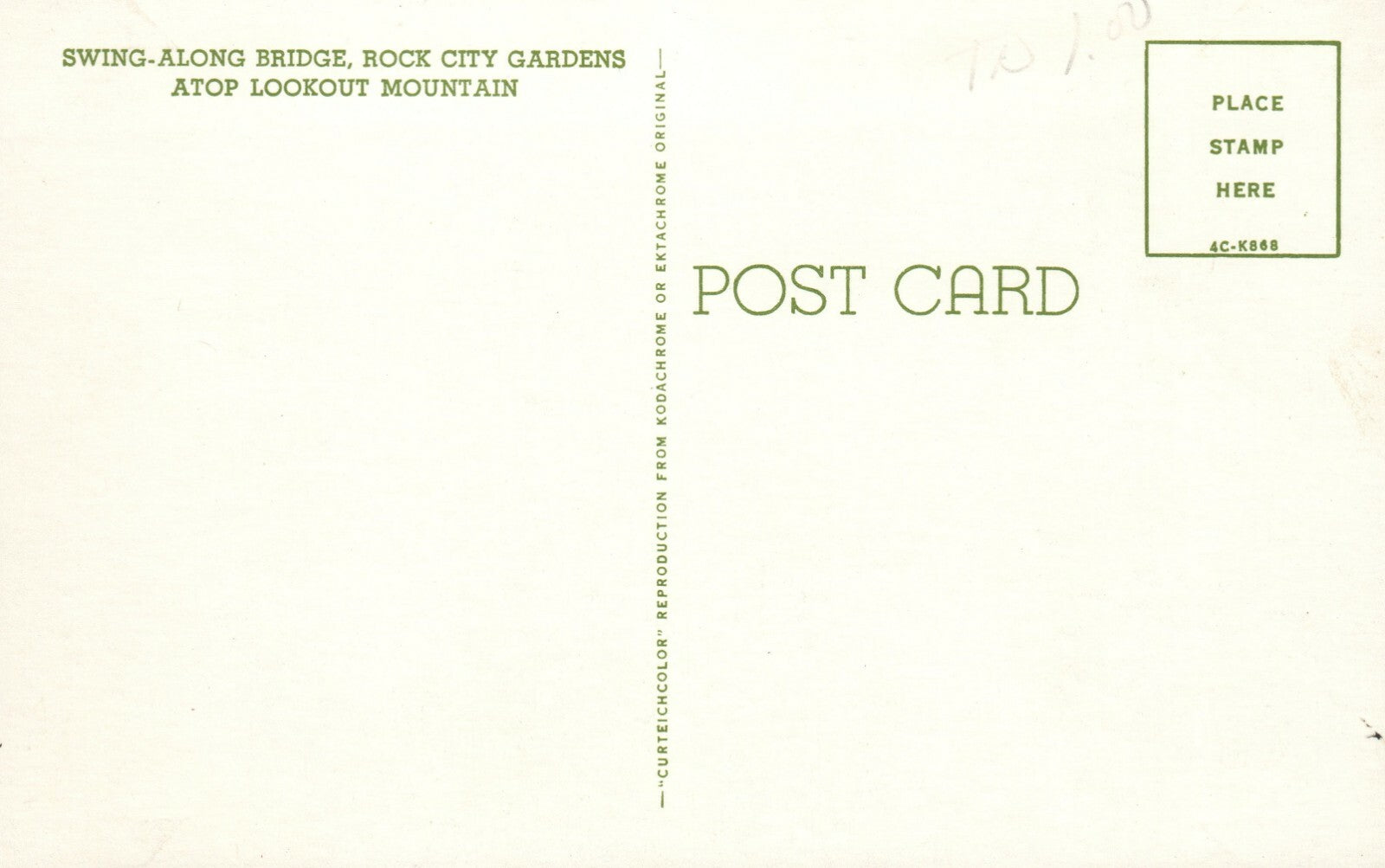 Swinging Bridge Rock City Lookout Mountain View TN Tennessee Postcard