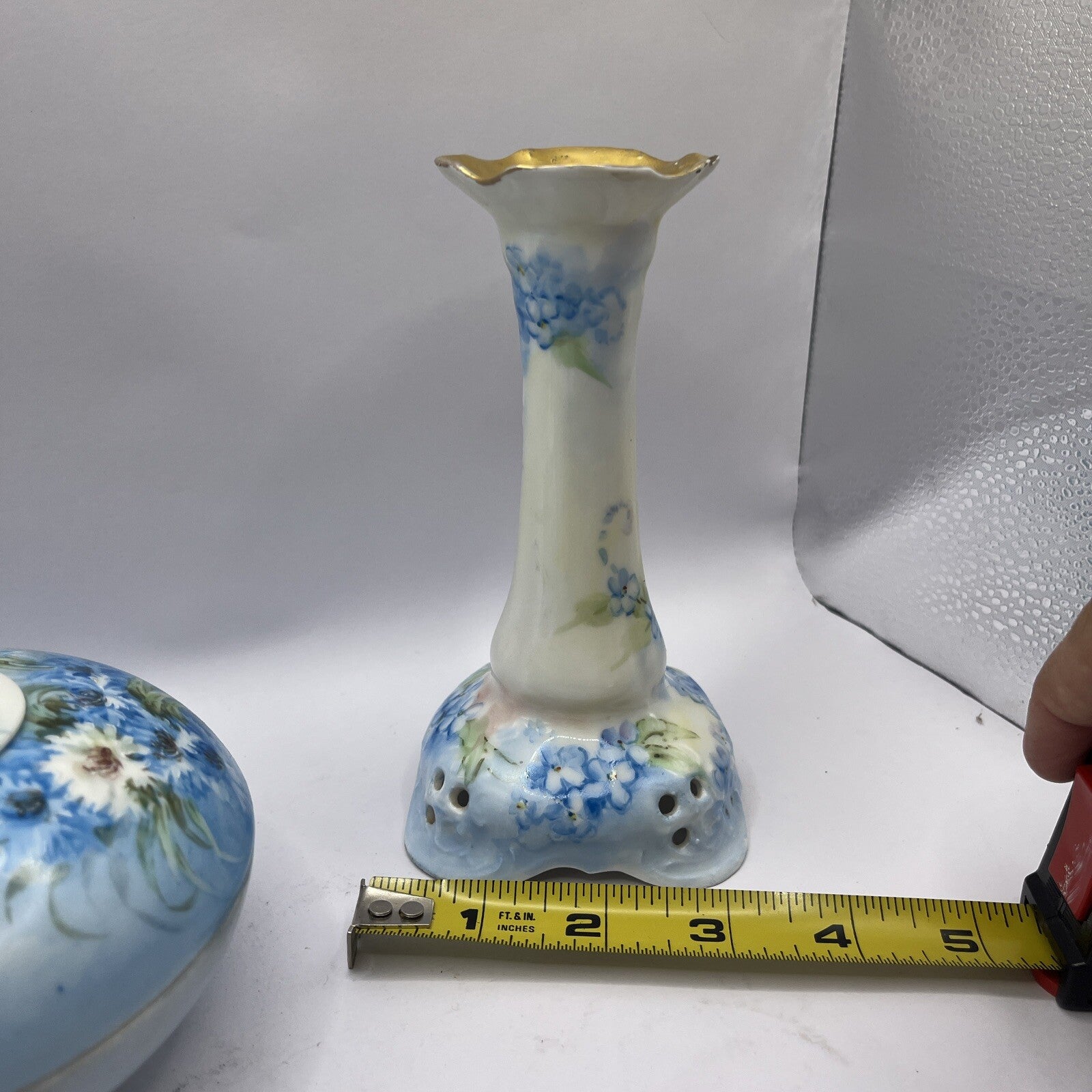 Limoge France  Signed on bottom Trinket or Powder Box & Candle Holder VTG