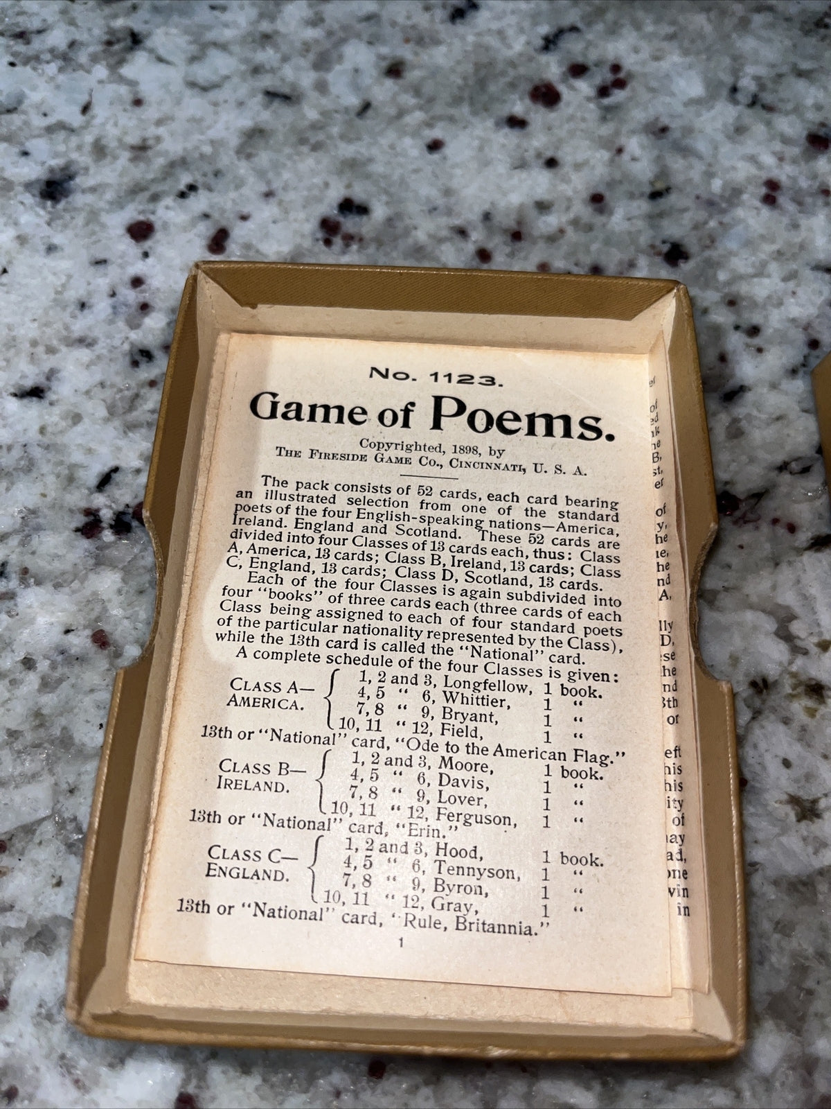 1898 Game of Poems Illustrated, No. 1123, Fireside Game Co., Cinncinati Card Co.
