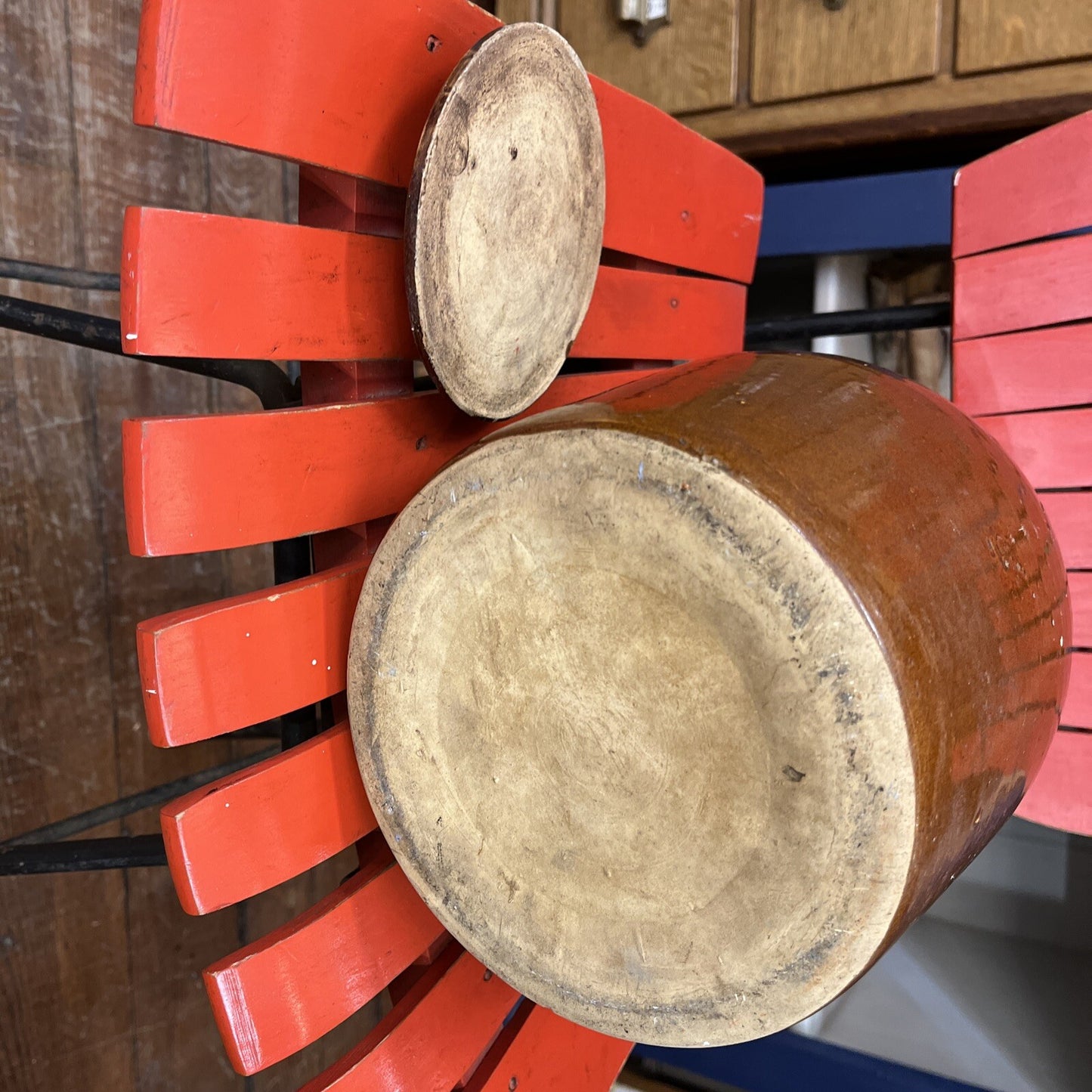 VINTAGE COOKIE JAR- CROCK BROWN FLOWERED STONEWARE CROCK KITCHEN FARM RANCH HOME