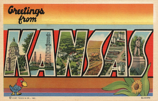 Kansas KS Large Letter  Postcard