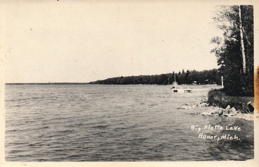 RPPC Big Platte Lake in Honor Michigan Postcard