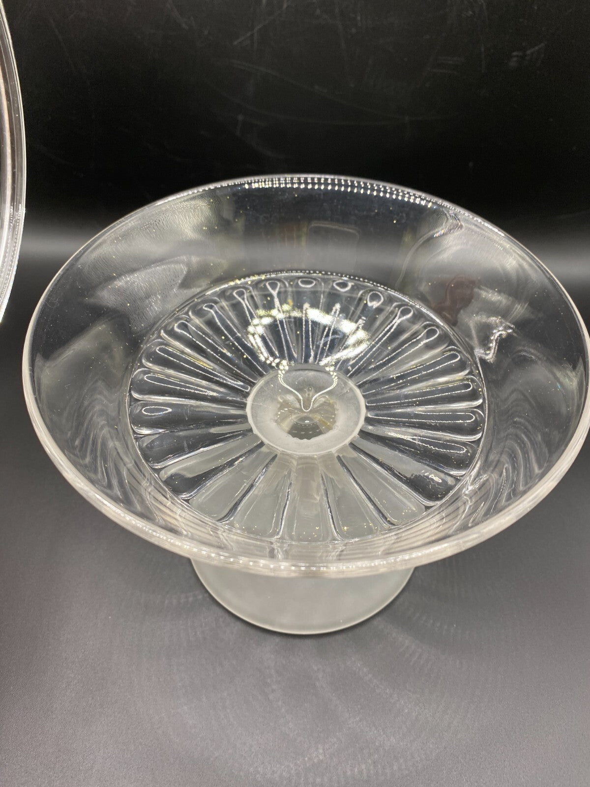 EAPG DUNCAN THREE FACES ENGRAVED CLEAR & Frosted GLASS MILLER COMPOTE Lid Heads